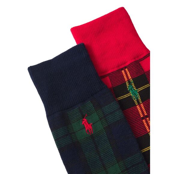 Polo Ralph Lauren Mens Assorted 2-Pack Tartan Dress Crew Socks Navy/Red - NWT - Picture 2 of 3
